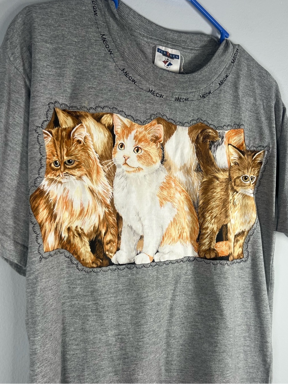 Jerzees Handmade Cat Grandmacore Stitched Meow Tee Small - Picture 2 of 7